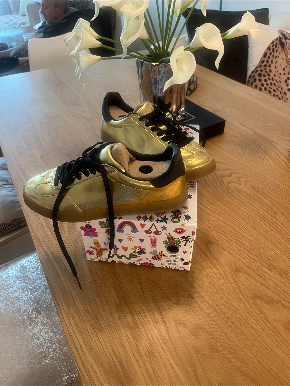 Jeffrey Campbell Metallic Gold Sneakers with Black Trim